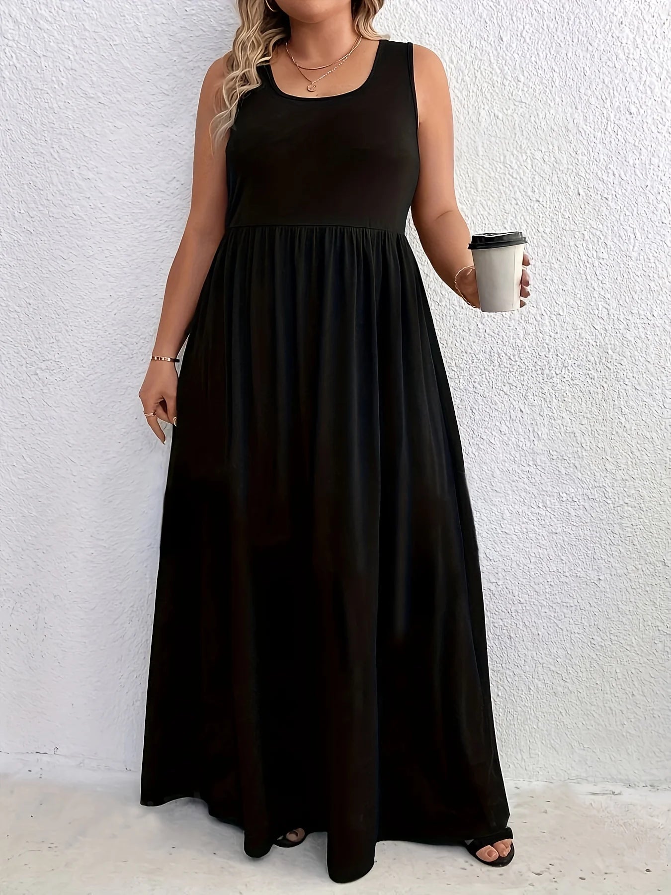 2024 AliExpress Europe and the United States cross-border plus size summer new fashion round neck tunic sleeveless dress