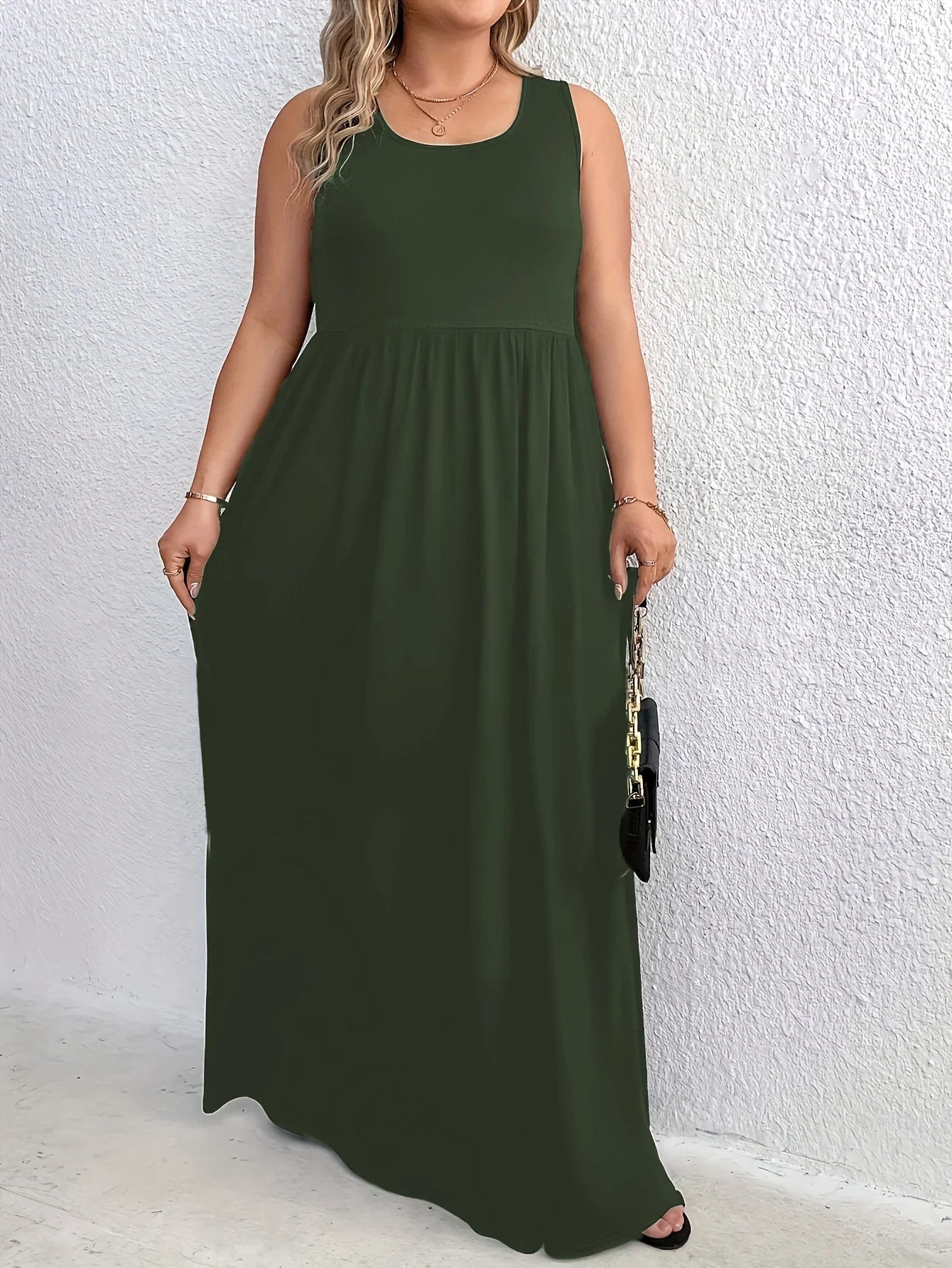 2024 AliExpress Europe and the United States cross-border plus size summer new fashion round neck tunic sleeveless dress