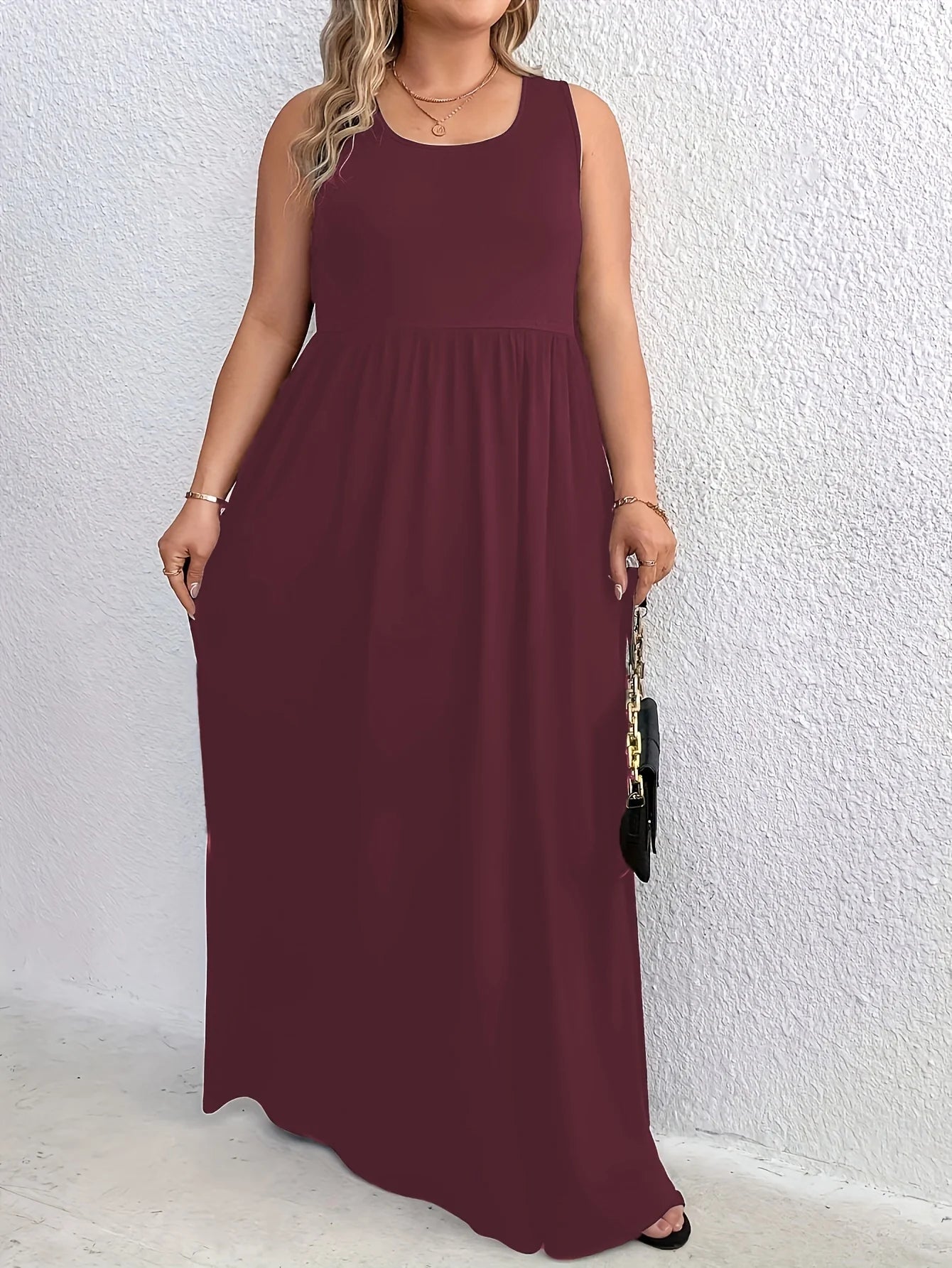 2024 AliExpress Europe and the United States cross-border plus size summer new fashion round neck tunic sleeveless dress