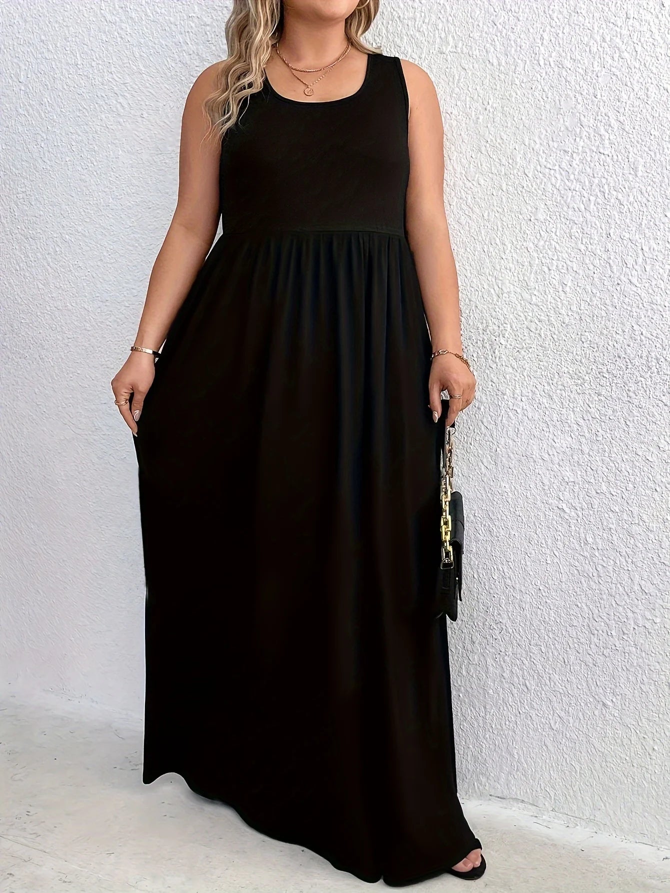 2024 AliExpress Europe and the United States cross-border plus size summer new fashion round neck tunic sleeveless dress