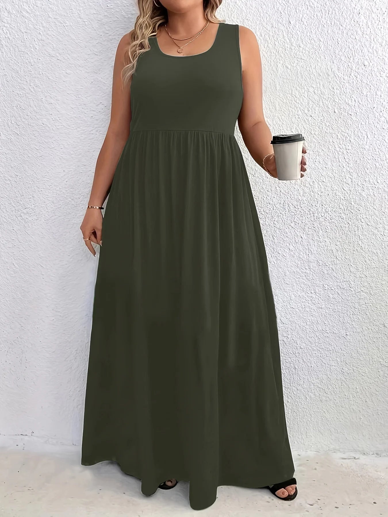 2024 AliExpress Europe and the United States cross-border plus size summer new fashion round neck tunic sleeveless dress