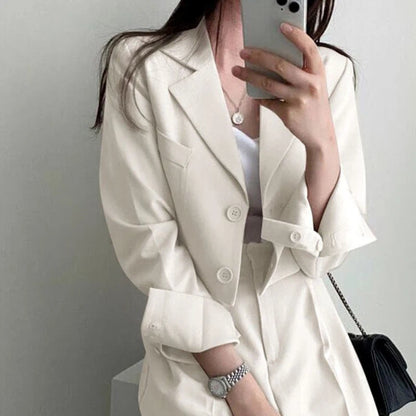 Temperament Cropped Blazer for Women Korean Fashion Office Long Sleeve Suit Coat Woman 2024 Single Breasted Chic Jacket Female