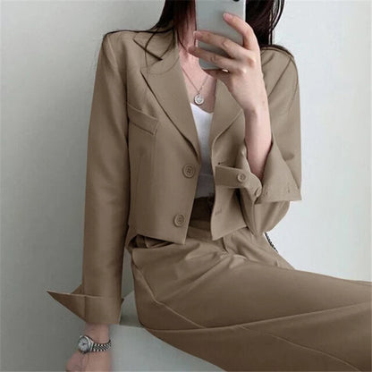 Temperament Cropped Blazer for Women Korean Fashion Office Long Sleeve Suit Coat Woman 2024 Single Breasted Chic Jacket Female