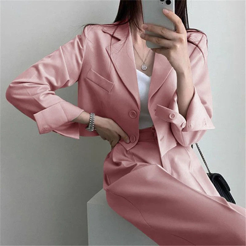 Temperament Cropped Blazer for Women Korean Fashion Office Long Sleeve Suit Coat Woman 2024 Single Breasted Chic Jacket Female