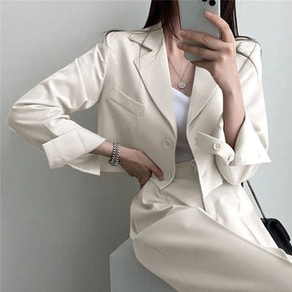 Temperament Cropped Blazer for Women Korean Fashion Office Long Sleeve Suit Coat Woman 2024 Single Breasted Chic Jacket Female