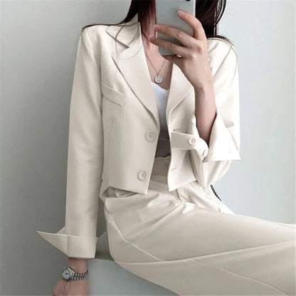 Temperament Cropped Blazer for Women Korean Fashion Office Long Sleeve Suit Coat Woman 2024 Single Breasted Chic Jacket Female
