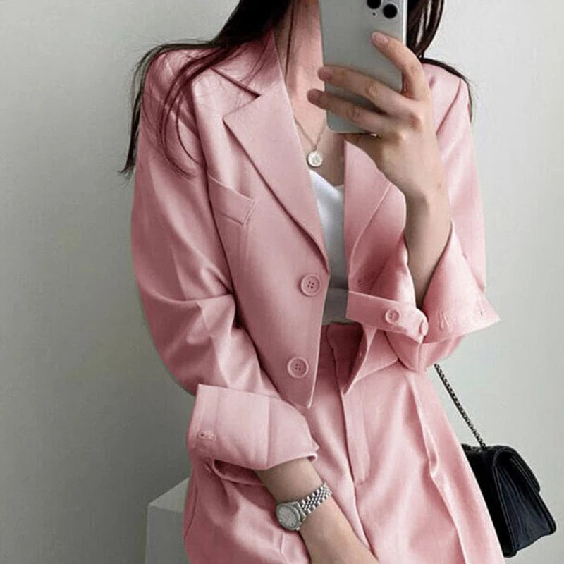 Temperament Cropped Blazer for Women Korean Fashion Office Long Sleeve Suit Coat Woman 2024 Single Breasted Chic Jacket Female