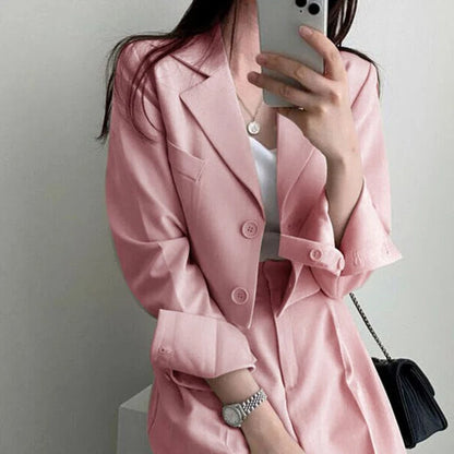Temperament Cropped Blazer for Women Korean Fashion Office Long Sleeve Suit Coat Woman 2024 Single Breasted Chic Jacket Female