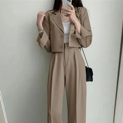 Temperament Cropped Blazer for Women Korean Fashion Office Long Sleeve Suit Coat Woman 2024 Single Breasted Chic Jacket Female
