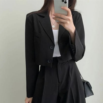Temperament Cropped Blazer for Women Korean Fashion Office Long Sleeve Suit Coat Woman 2024 Single Breasted Chic Jacket Female