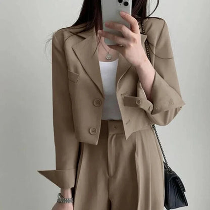 Temperament Cropped Blazer for Women Korean Fashion Office Long Sleeve Suit Coat Woman 2024 Single Breasted Chic Jacket Female
